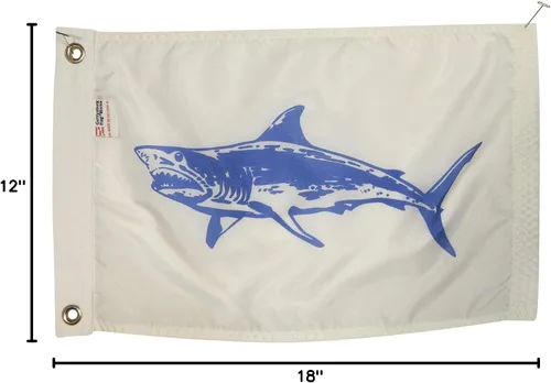 Vista 4 de Bandera de pesca Mako Shark Boat de 12 x 18 pulgadas, nailon duradero para todo tipo de clima con ojales para exteriores, fabricada en Estados Unidos