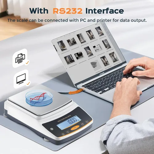 Vista 5 de Bonvoisin Báscula de laboratorio: 176.37 oz x 0.00 oz, báscula digital recargable con interfaz RS232, precisión de 0.00 oz