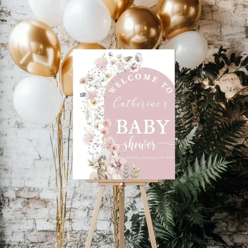 Vista 2 de Señal de Bienvenida para Baby Shower Niña, Señal Personalizada para Baby Shower, Señal de Patio para Fiesta de Baby Shower, Banner de Bienvenida