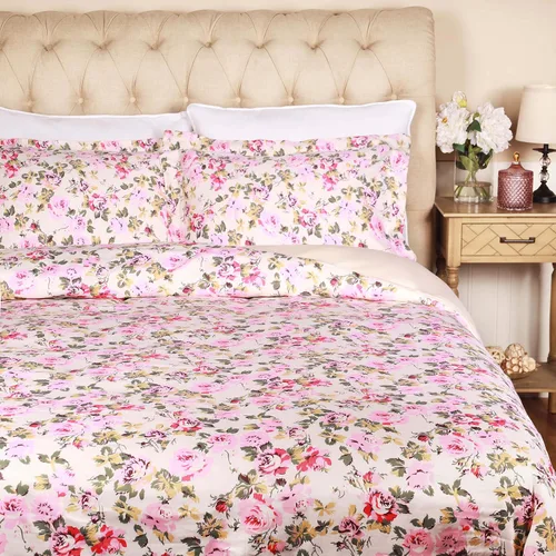 Vista 4 de Superior Juego de funda de edredón de algodón de 300 hilos con fundas de almohada, duradero y transpirable, lavable a máquina, ropa de cama floral
