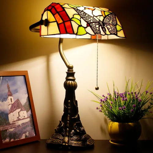 Vista 3 de Lámpara de Banquero Tiffany Pequeña Lámpara de Mesa de Vidrio Emplomado Estilo Tiffany Luz de Piano Lámpara de Escritorio Ángulo Ajustable 10.6 x