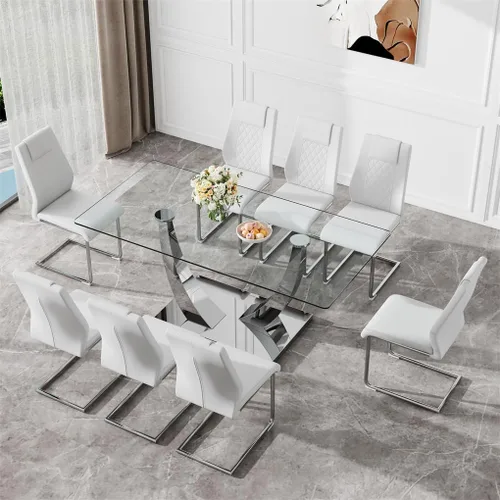 Vista 31 de Mesa de comedor moderna para mesa de comedor de mármol sintético de 4/6, 63 pulgadas, mesa de cocina rectangular, mesa de cocina y comedor de fácil