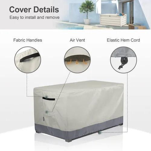 Vista 4 de Cubierta de caja de cubierta de STEECA para terraza al aire libre impermeable rectangular para banco de almacenamiento de 46 pulgadas de largo x 22