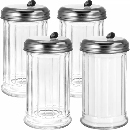 Vista 7 de Tebery Paquete de 2 dispensadores de azúcar de vidrio de 12 onzas, vertidor/coctelera con tapa de acero inoxidable, estilo retro