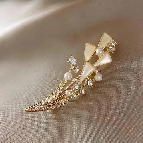 Vista 2 de MJWDP - Exquisito broche de oreja de trigo de gama alta para mujer accesorios de personalidad ropa fija hebilla de luz atmosférica a juego color A