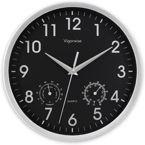 Vista 13 de Reloj de pared blanco de 8 pulgadas, silencioso, con temperatura Decorativo para cocina/sala de estar/dormitorio/oficina/escuela/aula