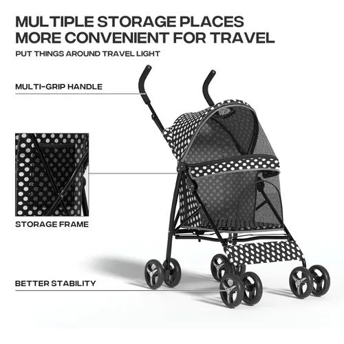 Vista 11 de Cochecito para mascotas para perros y gatos pequeños, 10-22 libras, almacenamiento trasero, negro