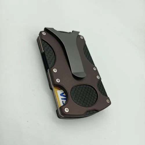 Vista 4 de HIGO FASHION Cartera táctica delgada para hombre, bloqueo RFID, minimalista, tarjetero con clip de aluminio para dinero, carteras de fibra
