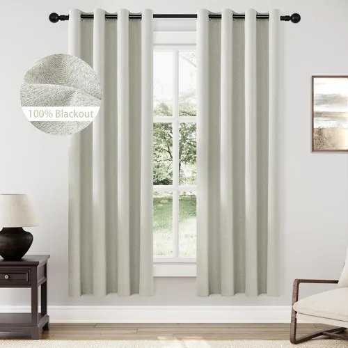 Vista 102 de ChrisDowa Cortinas 100% Opacas de Abedul Sólido de 45 Pulgadas de Largo, 2 Paneles para Dormitorio y Sala de Estar, Estilo Granja Oscurecedoras