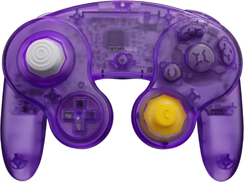 Vista 5 de eXtremeRate Placa trasera transparente color morado atómico para Nintendo GameCube, carcasa de repuesto personalizada con botones para controlador