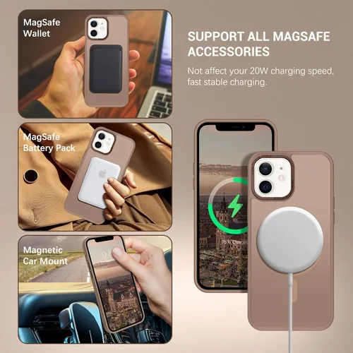 Vista 4 de GaoBao Funda magnética para iPhone 12 y iPhone 12 Pro, compatible con MagSafe, ajuste delgado, a prueba de golpes, translúcido, mate, funda