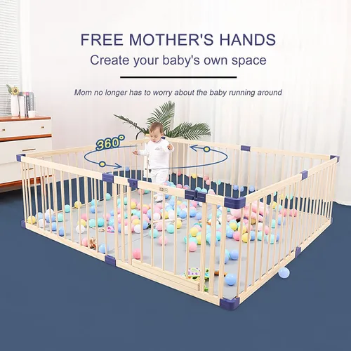 Vista 2 de Jolan Corralito de madera para bebés, valla de bebé con puerta, parque infantil plegable de seguridad, valla para gatear para interiores