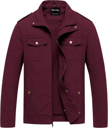 Vista 8 de Pursky Chaqueta Militar de Hombre Chaqueta de Algodón Lavado Casual con Capucha de Lienzo Abrigo de Otoño