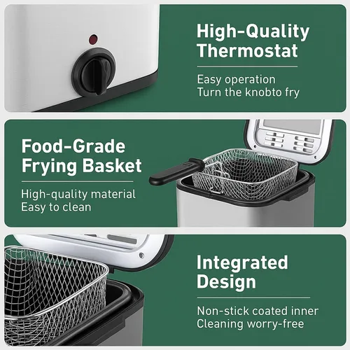 Vista 5 de Freidora Eléctrica de Aceite de Acero Inoxidable de 1000 W - Freidora Eléctrica de Aceite 2.5L – Freidora de Temperatura Ajustable con Canasta