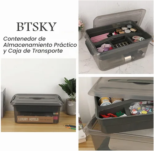Vista 7 de BTSKY - Caja de almacenamiento para apilar y transportar, contenedor de almacenamiento de plástico transparente apilable con bandeja extraíble, caja
