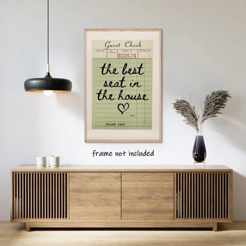Vista 4 de Funky - Póster de baño con texto en inglés "The Best Seat In The House" (El mejor asiento de la casa), decoración de pared de baño verde, arte