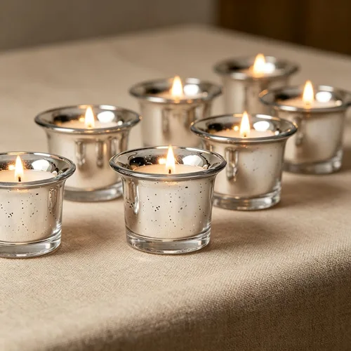 Vista 6 de Hosley Juego de 6 portavelas de cristal con acabado metálico/antiguo. Regalo ideal para bodas, fiestas de novia, reiki, LED, velas votivas, jardines