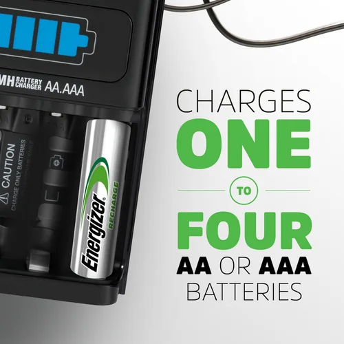 Vista 2 de Energizer CH1HRWB-4 - Cargador de pilas AA/AAA con 4 pilas AA NiMH recargables (carga pilas AA o AAA en 1 hora o menos)