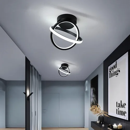 Vista 9 de CANEOE Lámparas de techo LED modernas, lámparas de pasillo redondas creativas de 30W con acabado cromado, lámpara de 6000K cerca del techo