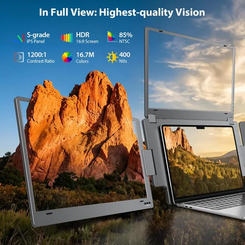 Vista 4 de KYY Extensor de pantalla para computadora portátil, 15.6 '' Quad Monitor Gris
