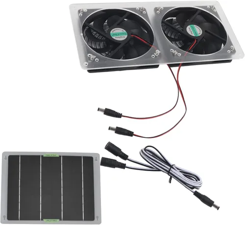 Vista 7 de Kit de ventilador solar 100 W 12 V ventilador de escape doble con panel solar para áticos pequeños gallineros invernaderos escape de ventana