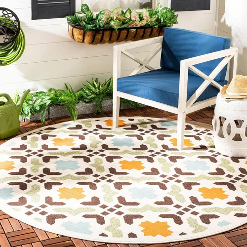 Vista 13 de SAFAVIEH Alfombra lavable al aire libre Veranda Collection – Alfombra de pasillo de 2 pies 3 x 8 pies, color crema y aguamarina, no desprende pelusa