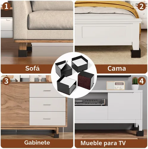 Vista 6 de Elevadores de cama para muebles de 2 pulgadas, de metal, autoadhesivos