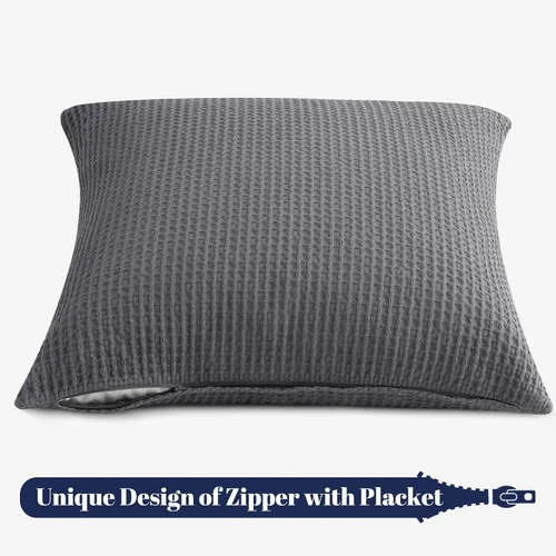 Vista 5 de PHF Funda de almohada 100% algodón con tejido de gofre, 24 x 24 pulgadas, sin relleno, paquete de 2 elegantes fundas de almohada cuadradas Gris