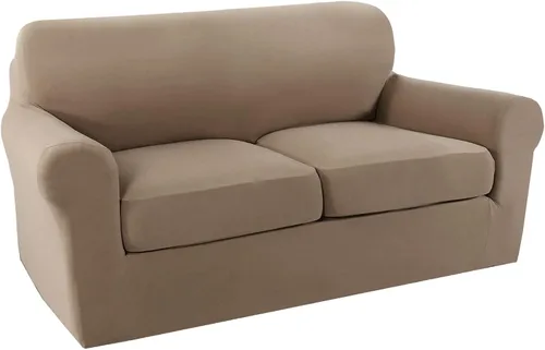 Vista 9 de PrinceDeco - Funda elástica y suave de 3 piezas para sofá, lavable, 2 fundas para cojines separados, protector elástico de muebles para niños y Arena