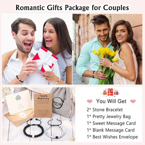 Vista 6 de UNGENT THEM Juego de pulseras ajustables a juego para parejas, regalos para novio, novia, pareja, marido, esposa, prometido, alma gemela, hombres