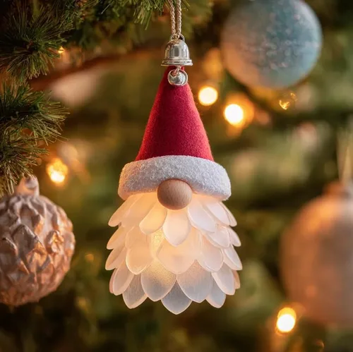 Vista 2 de Adorno de Navidad de gnomo de cristal de mar, hecho a mano, decoración de Navidad, colgante de gnomo 3D, adornos colgantes para árbol, fiesta
