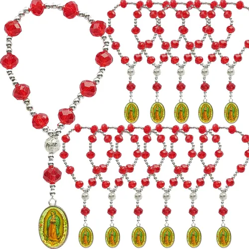 Vista 5 de Pulsera religiosa de cristal, 12 pulseras de Nuestra Señora de Guadalupe para Primera Comunión Bautizo Favor