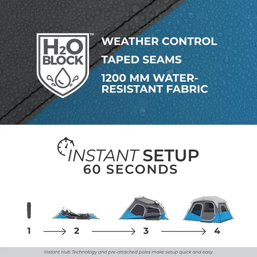 Vista 5 de CORE Instant Cabin Tents with LED Lights Family Multi Room Lighted Pop Up Tents for Camping Included Storage Pockets for Camping Accessories
