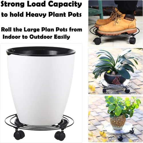 Vista 8 de Paquete de 3 organizadores grandes de metal para plantas con ruedas de 13.8 pulgadas, soporte rodante resistente con ruedas para macetas