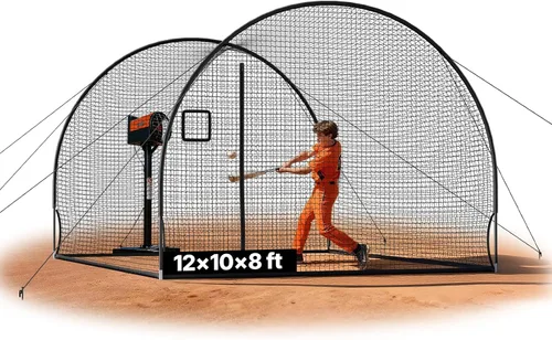 Vista 14 de VEVOR Jaula de bateo de béisbol,Red profesional de entrenamiento de bateo de béisbol de sóftbol,Red de entrenamiento de bateo de PE cerrada de alta