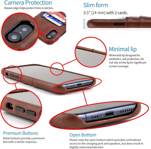 Vista 4 de Dockem Funda tipo cartera para iPhone XR: placa metálica integrada para montaje magnético y 2 tarjeteros (6.1" Exec M2, cuero sintético, marrón)