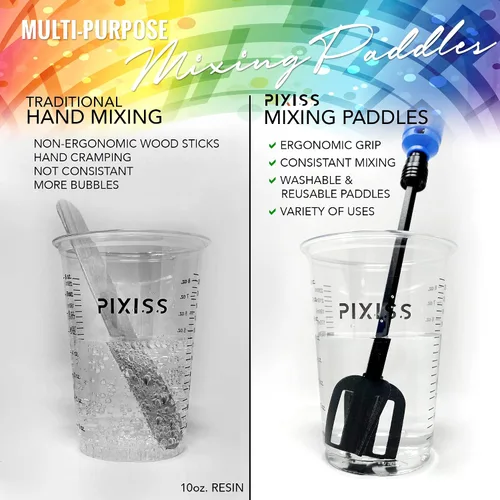 Vista 2 de Mezclador de resina epoxi paletas de plástico – 3 Agitadores de pintura bidireccional multiusos Pixiss reutilizables para taladro, epoxi y mezclador