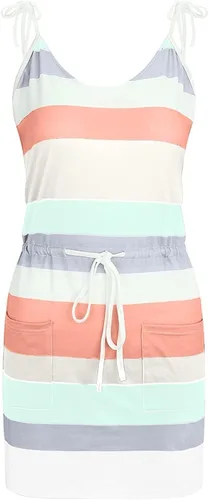 Vista 4 de Vestidos de cóctel casuales para mujer, vestidos de verano con colores contrastantes, mini vestido de sol y playa con bolsillos, vestidos casuales