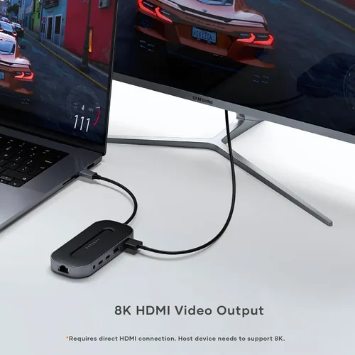 Vista 6 de Satechi Adaptador multipuerto USB C, USB4 6 en 1 con HDMI 8K, carga USB C PD de 100 W, 2 puertos USBC y 1 puerto de datos USB-A, Ethernet, conector