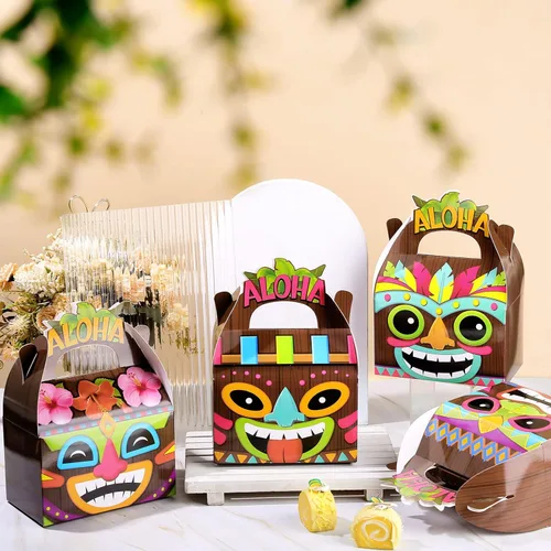 Vista 2 de Glenmal 12 cajas de fiesta hawaianas Aloha Tiki Luau con asas de verano para el festival Aloha Hawaiian y Luau suministros de fiesta