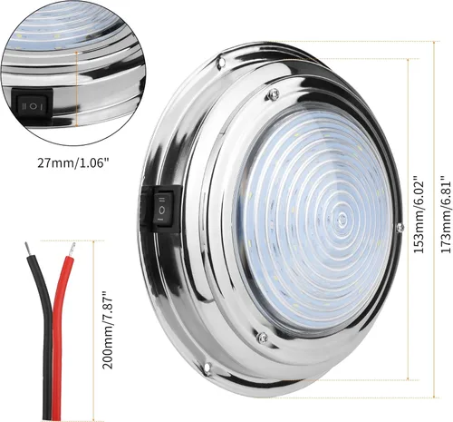 Vista 2 de RVZONE Luz de cúpula de barco marino de 12 V LED luces marinas interior con interruptor de palanca 7 "LED Iluminación de cabina de barco con montaje