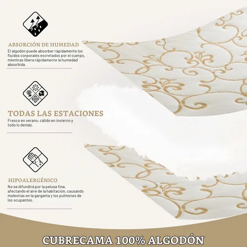 Vista 4 de Juego de cubrecama de gran tamaño de 100% algodón, 120"x102" extra grande para cama Queen, con fundas de almohada, ropa de cama bordada ligera de 3