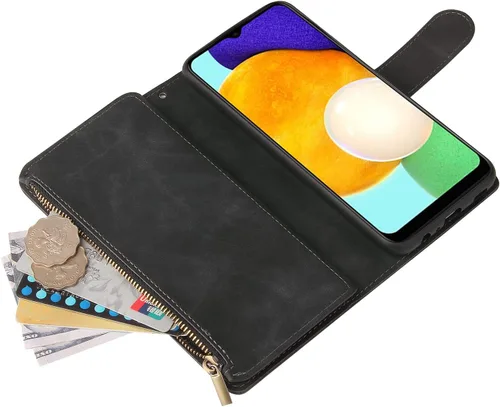 Vista 3 de Asuwish Funda compatible con Samsung Galaxy A03s, protector de pantalla de vidrio templado y funda de cuero con tapa para tarjetero, accesorios