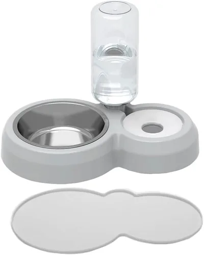 Vista 8 de Juego de cuencos para perros y cachorros con dispensador de agua y tazón de acero inoxidable, tapete antideslizante, comedero desmontable para Azul