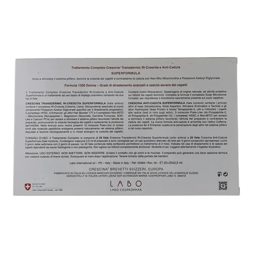 Vista 3 de Crescina Transdérmica SUPER FORMULA Re-Crecimiento y Anti-Caída de Cabello 1300 Mujer 40 Viales (20+20)