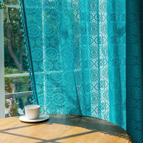 Vista 25 de YJ YANJUN - Cortinas de café boho, 24 pulgadas de largo, 2 paneles, cada una de 59" de ancho x 24" de largo, beige, con crochet, cortinas de cocina