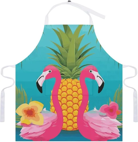 Vista 7 de MUSM Apron for Adults - 27.6 X 31.5 Inch, Heavy-Duty Polyester Aprons with Two Large Pockets, Waterproof Pineapple Flamingo Kitchen Apron for