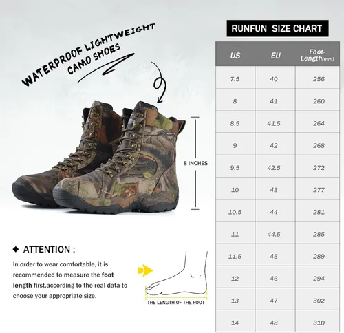 Vista 6 de Botas de caza impermeables para hombre de 8" ligeras, botas de camuflaje para senderismo aisladas, Thinsulate de 200g