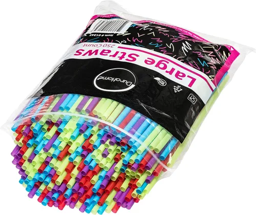 Vista 6 de Pajitas de plástico para beber, 250 popotes desechables sin BPA, multicolor, surtido - DuraHome (paquete de 250)