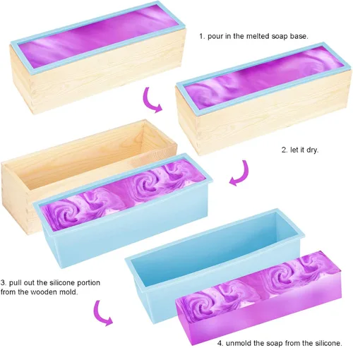 Vista 7 de ZOENHOU Paquete de 2 moldes de jabón azules de 42 onzas con 2 tapas, kit de moldes de silicona rectangulares flexibles para hacer jabón con caja